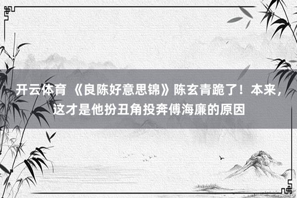 开云体育 《良陈好意思锦》陈玄青跪了！本来，这才是他扮丑角投奔傅海廉的原因
